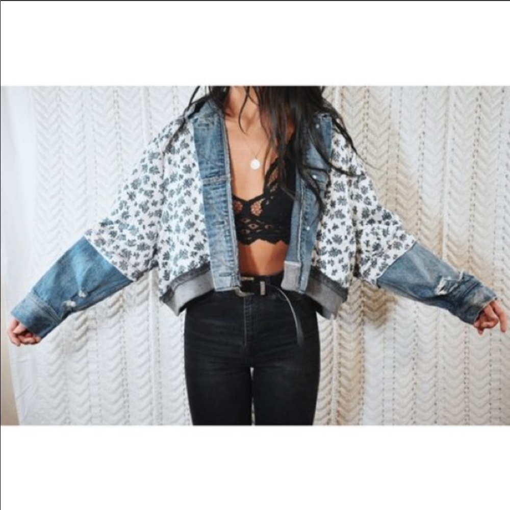 Rare Free People Ditsy Quilted Denim Jacket M/L
